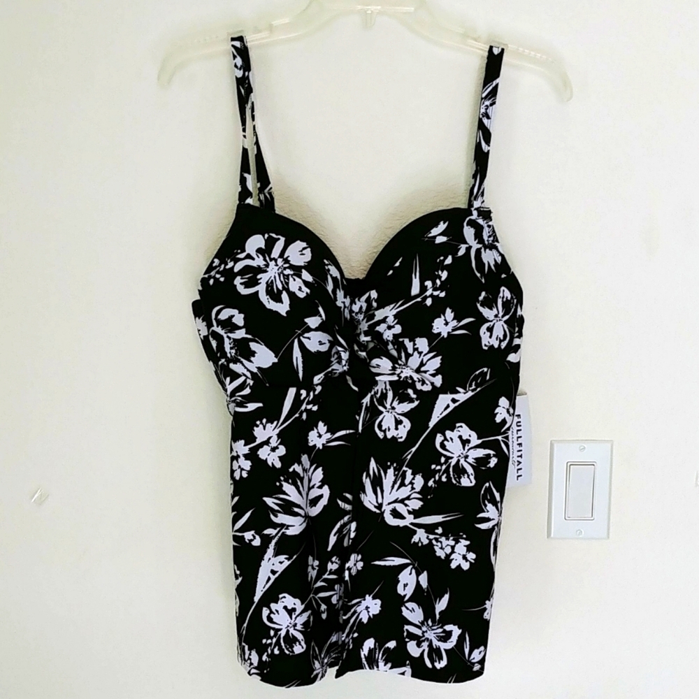 FULLFITALL Swim (Top‎ Only) Underwire Tankini Black and White Plus Size 16
